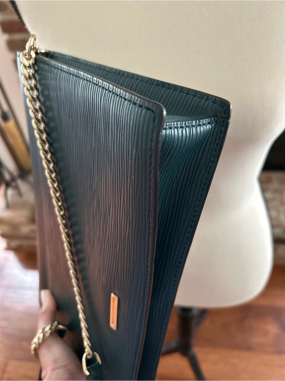 Rebecca Minkoff Textured Leather Paris Clutch, Gold-Tone Hardware, Vintage CLEAN - Picture 7 of 16